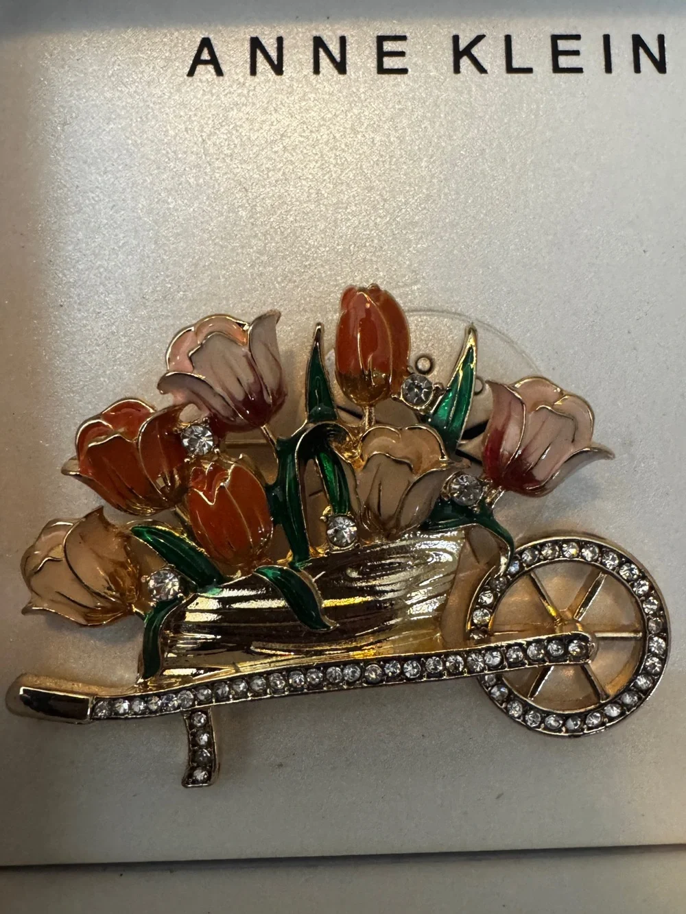 Anne Klein Gold-Tone Flower Cart Brooch NWT